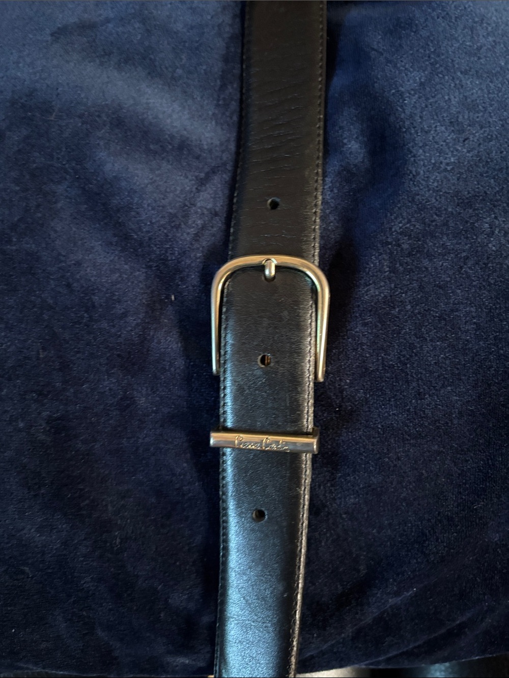 Pierre Cardin Black Leather Belt with Silver Buckle